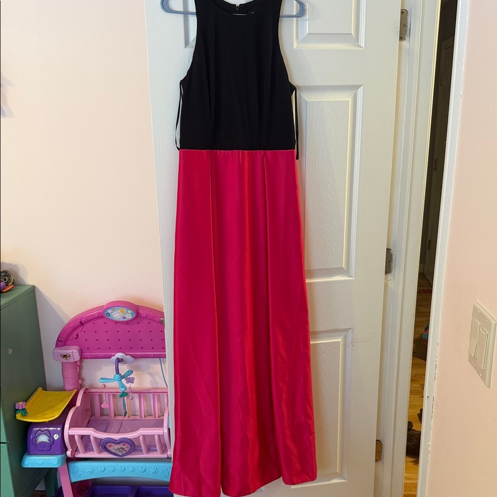 Betsy & Adam Black and Pink Maxi Dress